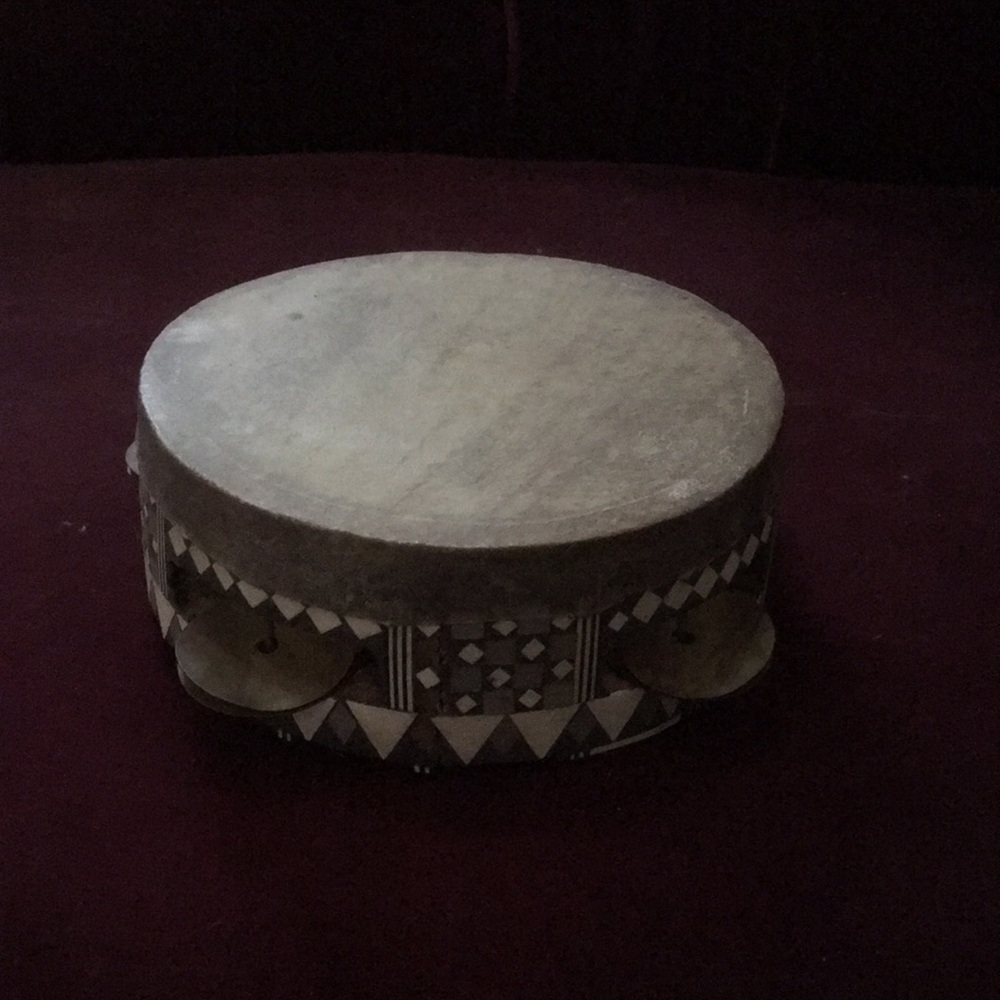 Hand Crafted Tan and Brown Decorative Tambourine